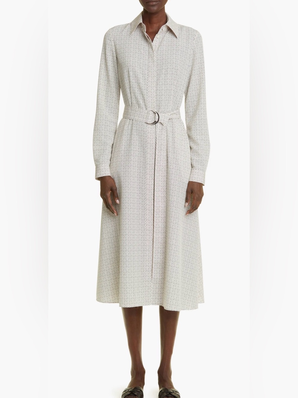 Lafayette 148 New York Abstract Print Long Sleeve Belted Shirtdress size 18